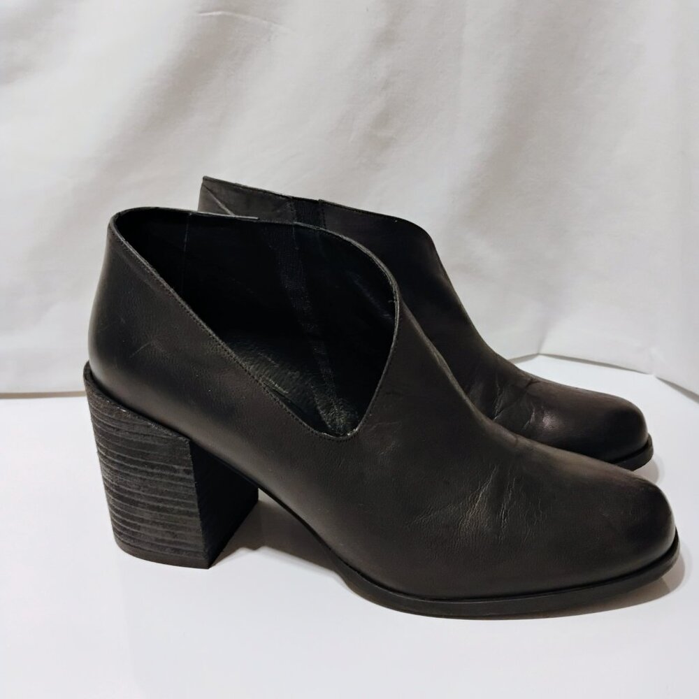 Free People Booties Ankle Boots Terrah Leather Chunky Heel Pull Slip On Black 41 - Picture 2 of 11